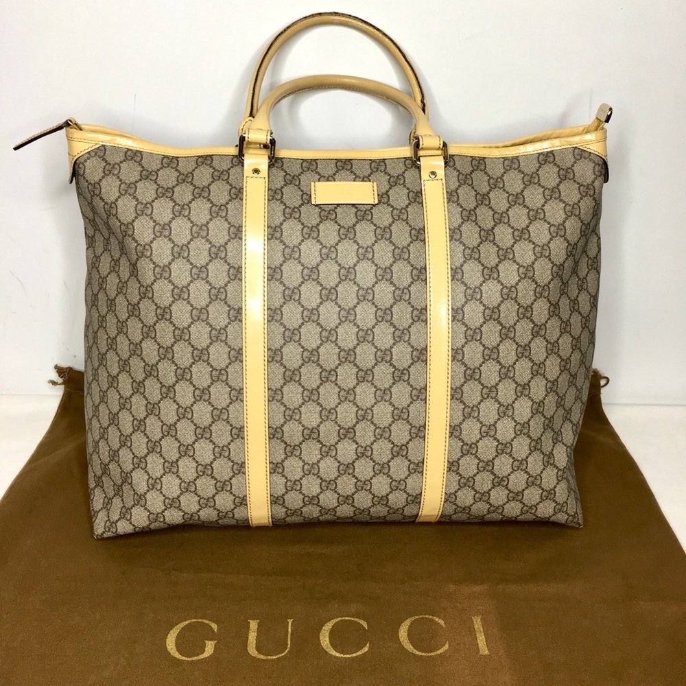 Gucci Brown and Yellow Tote Bag with Iconic Design